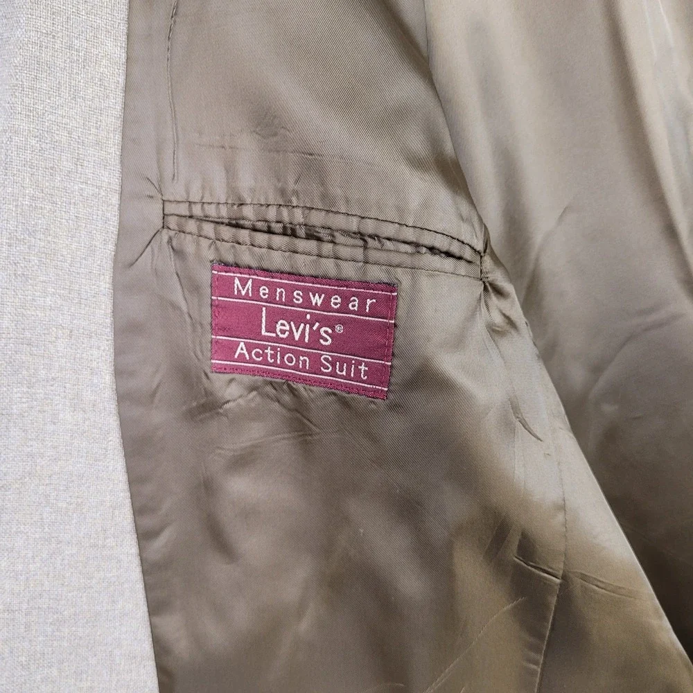 Vtg Levis Tan Action Suit Sport Coat Blazer 42L Sta-Prest Classic 80s Neutral